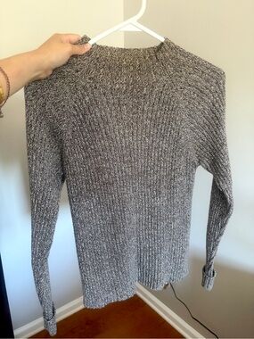Women’s Petite Gray Beige Marled Rib-Knit Vintage Y2K Sweater 100% Cotton